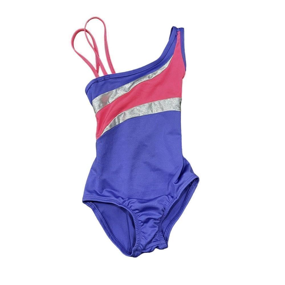 CIRCO Girls Dance Gymnastics Leotard Purple Pink‎ Silver Block Sz XS (4/5)